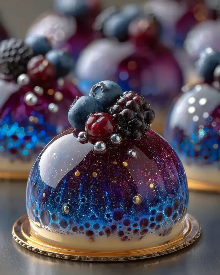 Galaxy Mirror Glaze Domes with Hidden Cream Center