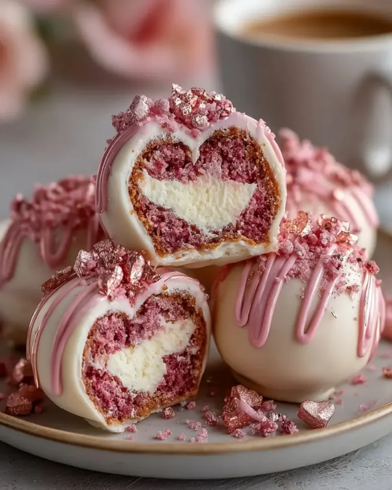 Rose Gold Strawberry Cheesecake Bombs with Cream Heart