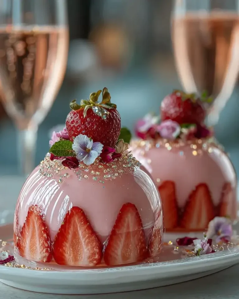 Shimmering Pink Champagne Strawberry Cream Domes