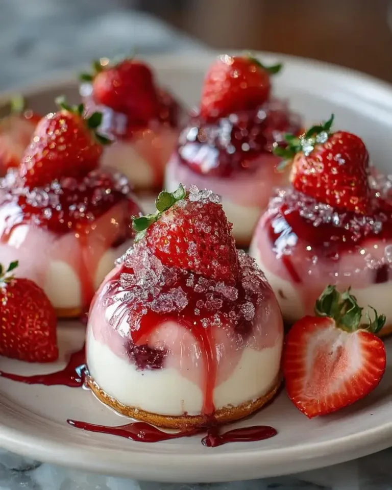 Crystal Strawberry Cheesecake Domes with a Hidden Ruby Surprise