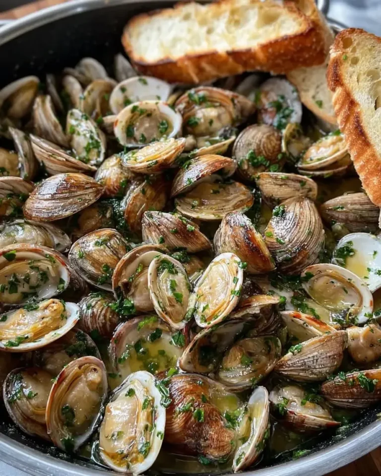 Tender Steamed Clams in Garlic Wine Butter Sauce