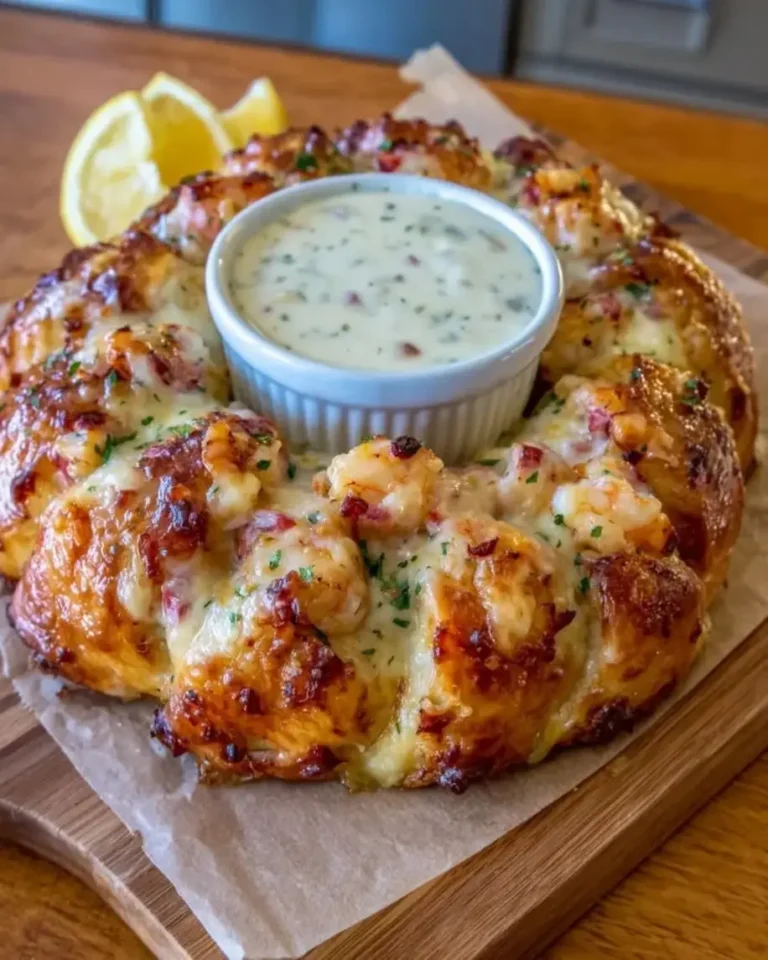 Pull-Apart Seafood Crescent Ring with Lemon Garlic Dip