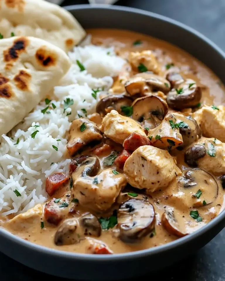 Golden Chicken Curry Bowl with Garlic Butter Mushrooms