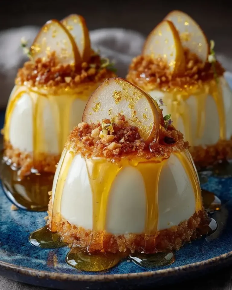 Golden Honey Pear Cheesecake Domes with Molten Vanilla Core