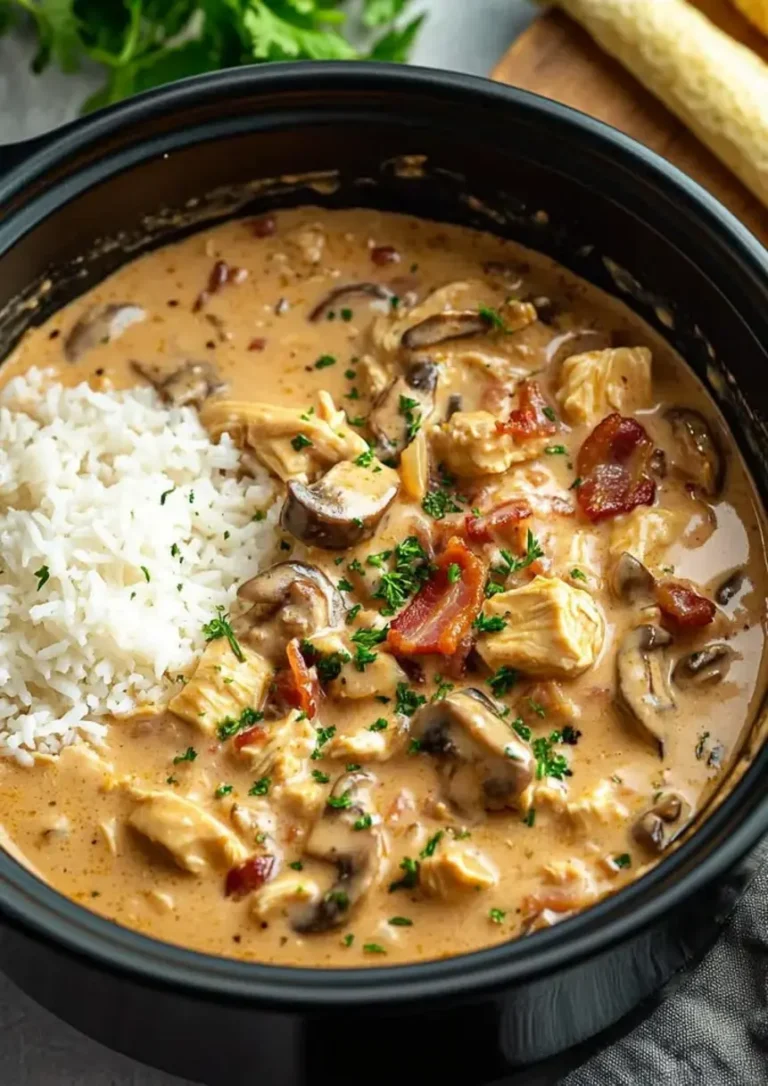 Creamy Slow Cooker Chicken Bacon Stroganoff Recipe