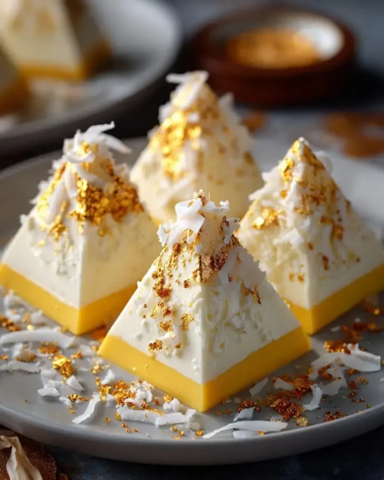 Passionfruit Coconut Velvet Pyramids with Mirror Gold