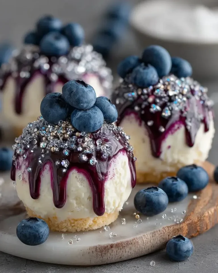 Stunning Blueberry Coconut Mousse Bombs with Diamond Glaze