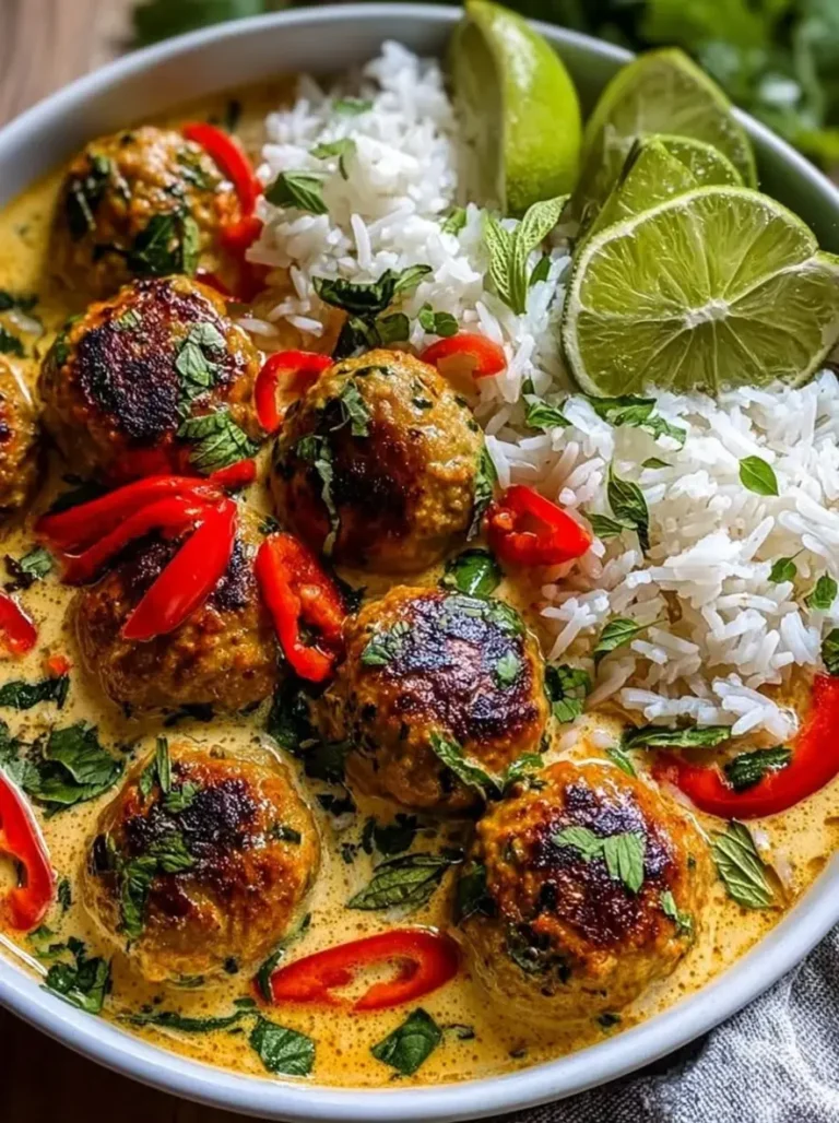 Thai Chicken Meatballs in Velvety Coconut Curry Sauce