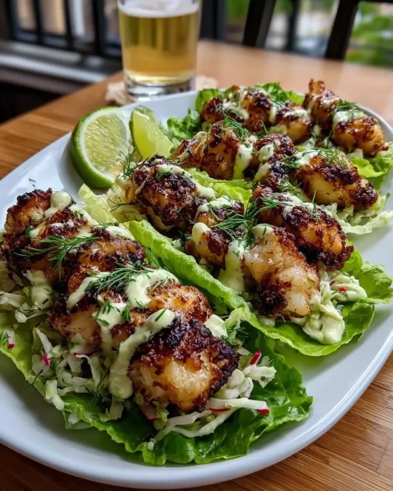 Crispy Flounder Lettuce Wraps with Jalapeño-Lime Crema
