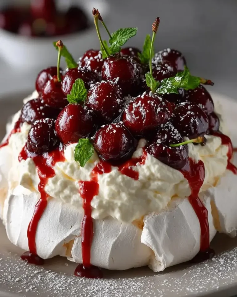 Velvet Cherry Pavlova with Mascarpone & Ruby Glaze