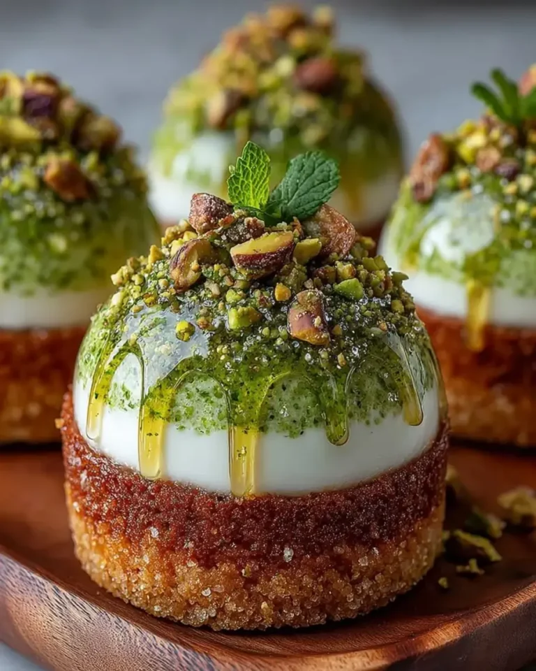 Elegant Pistachio Cheesecake Domes with Crystal Glaze