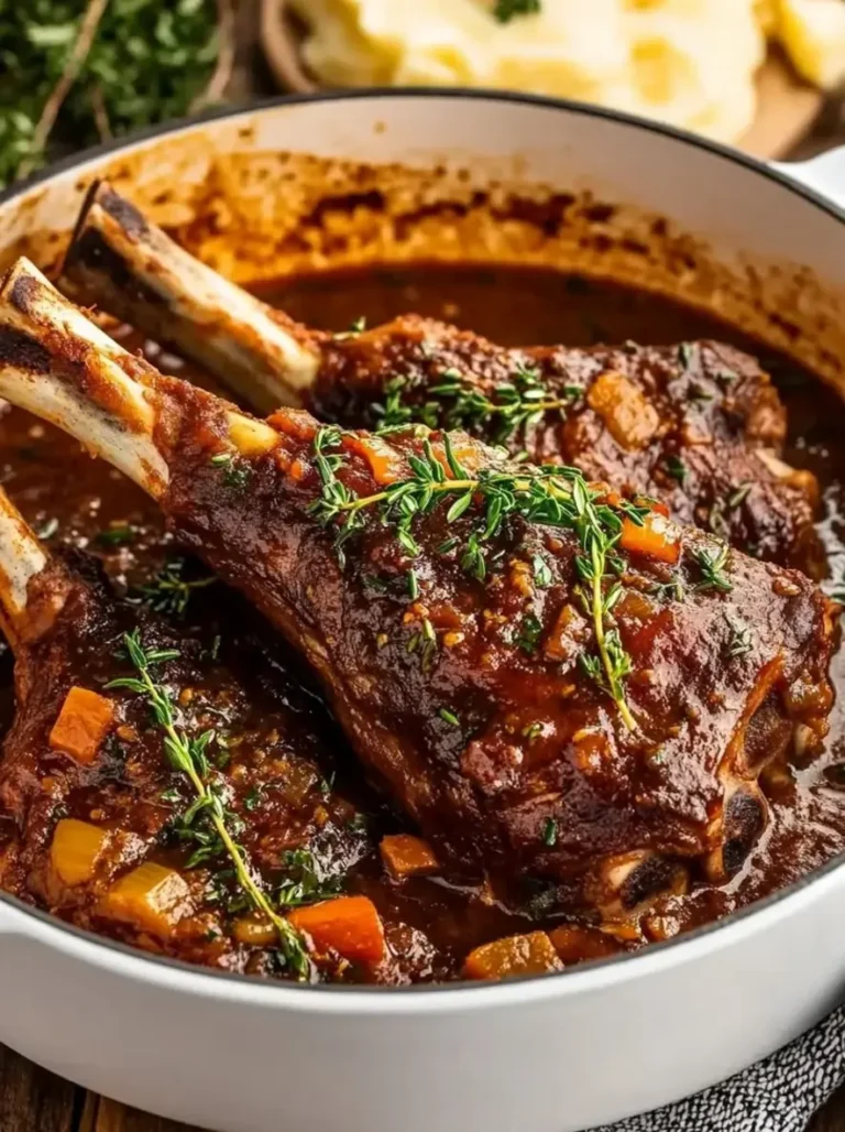 Slow-Braised Lamb Shanks with Velvety Red Wine Gravy
