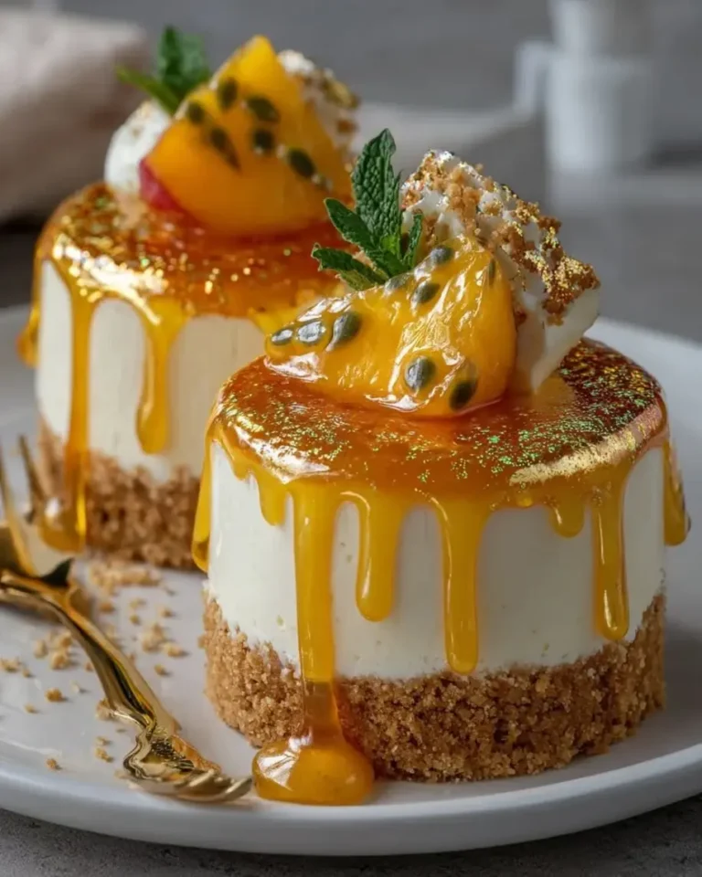 Peach Passionfruit Aurora Bombs with Gold Mirror Glaze
