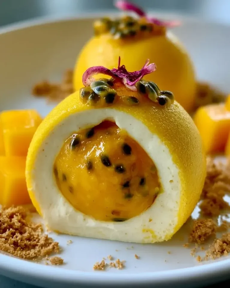 Golden Mango Cheesecake Orbs with Liquid Passionfruit Core