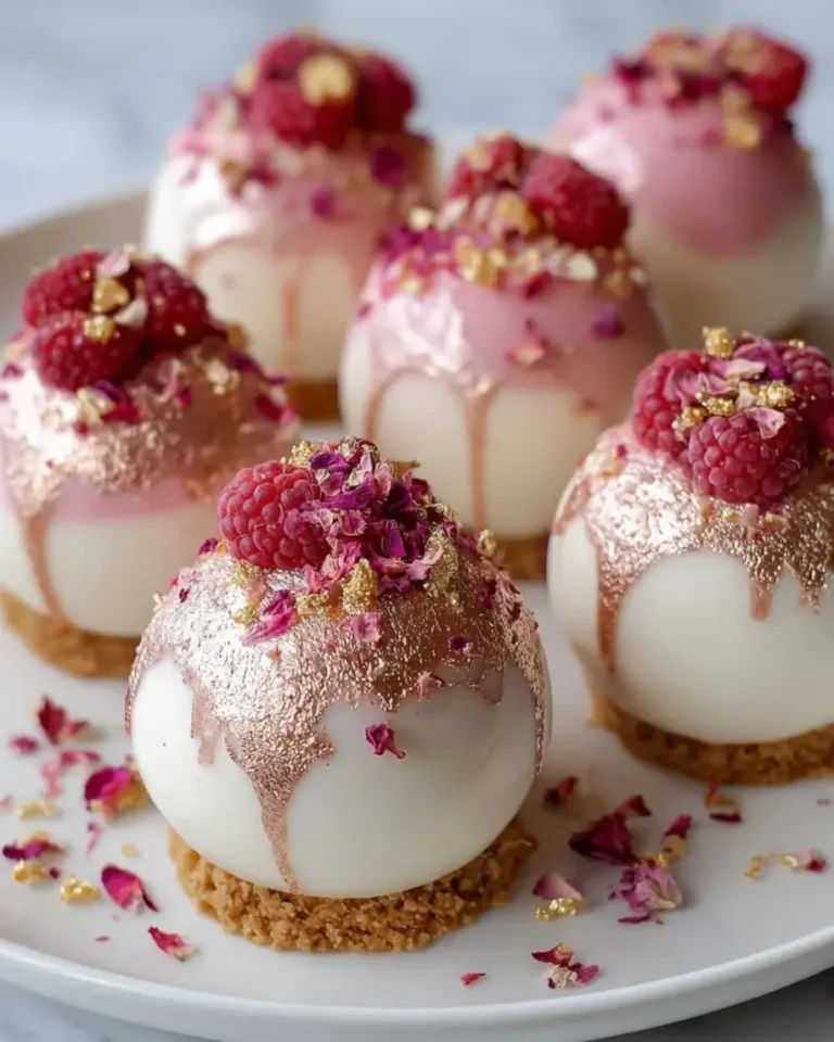 Stunning Rose Gold Raspberry Cheesecake Bombs
