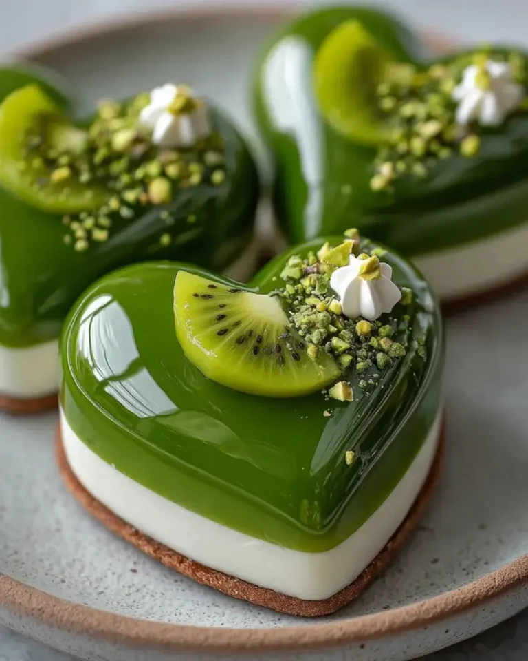 Glossy Emerald Kiwi Pistachio Mirror Hearts Recipe