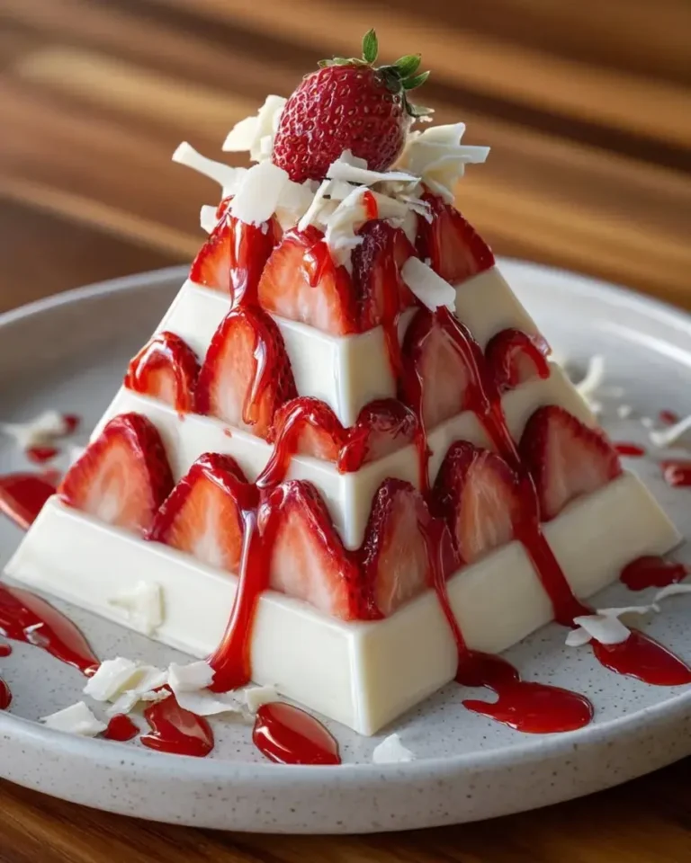 Strawberry Vanilla Cream Pyramids with Mirror Glaze