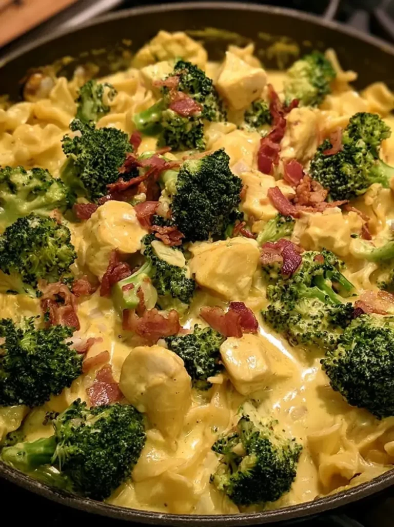Creamy Chicken Curry Alfredo Skillet with Bacon & Broccoli
