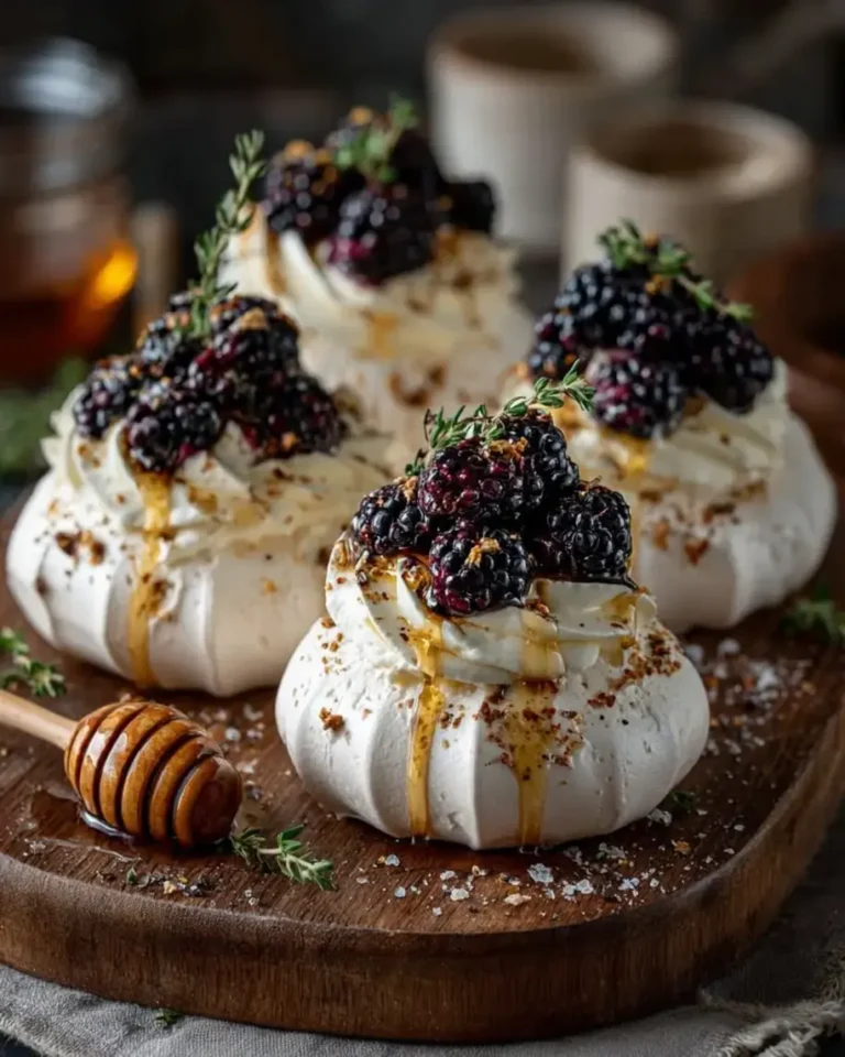 Sweet, Savory & Spicy Hot Honey Blackberry Pavlova Bombs