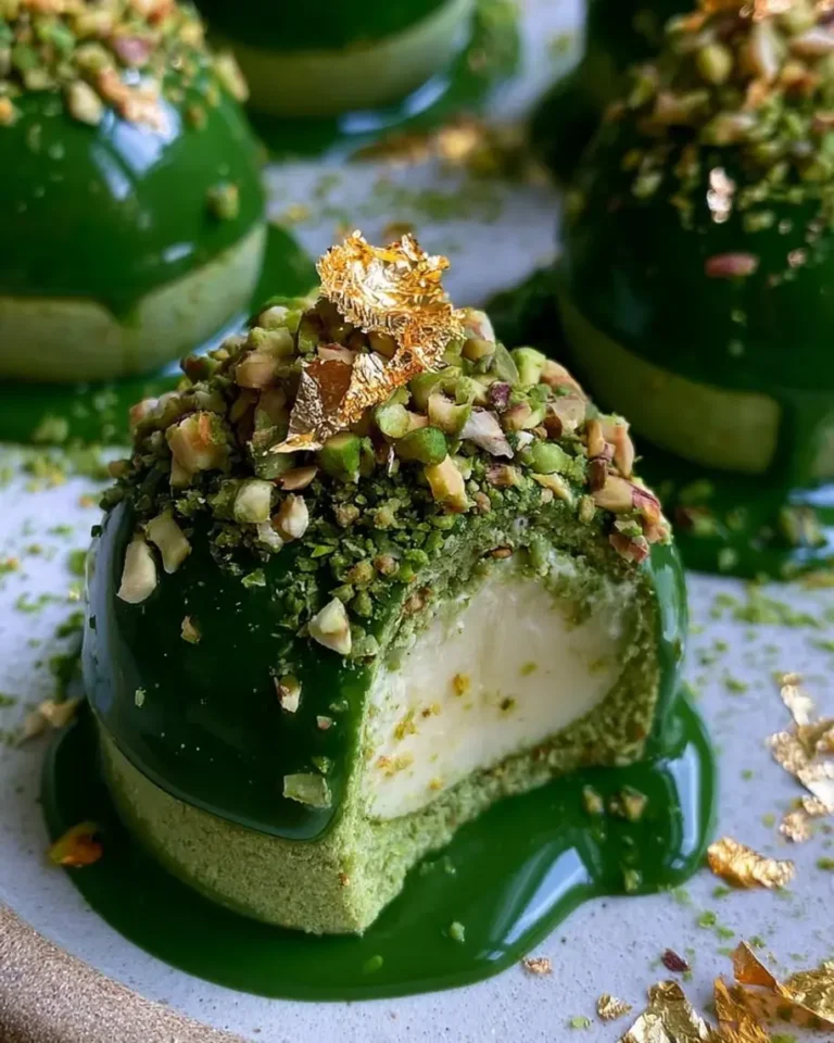 Emerald Pistachio Cheesecake Bombs with Matcha Glaze