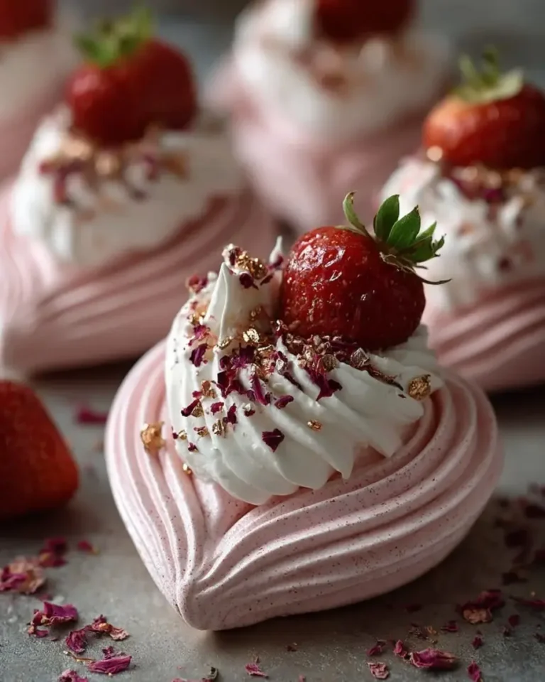 Romantic Rose Gold Hibiscus Strawberry Pavlova Hearts