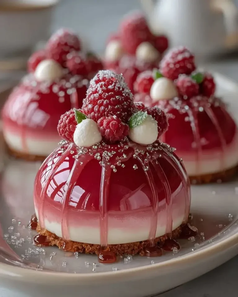 Raspberry Lychee Mirror Domes with Vanilla Cream Core