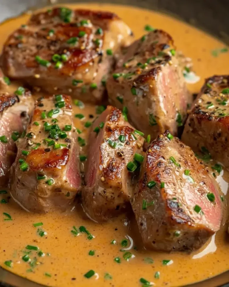 Juicy Pork Medallions in Green Peppercorn Cream Sauce
