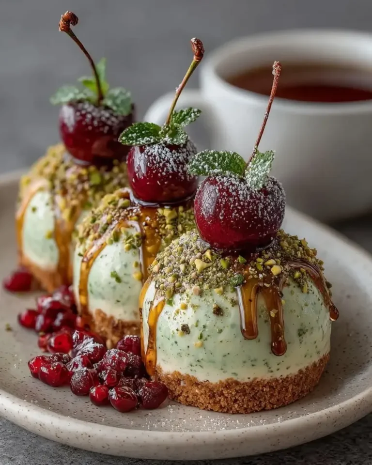No-Bake Pistachio Cheesecake Domes with Cherry Surprise
