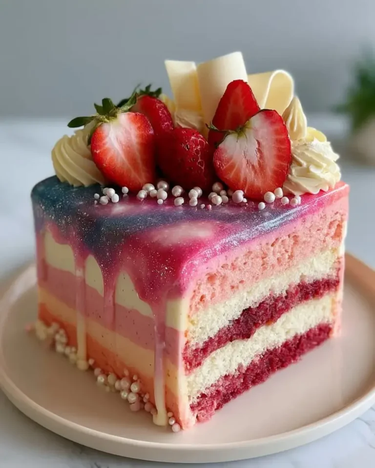 Strawberry Milky Way Cakes with Shimmering Galaxy Glaze