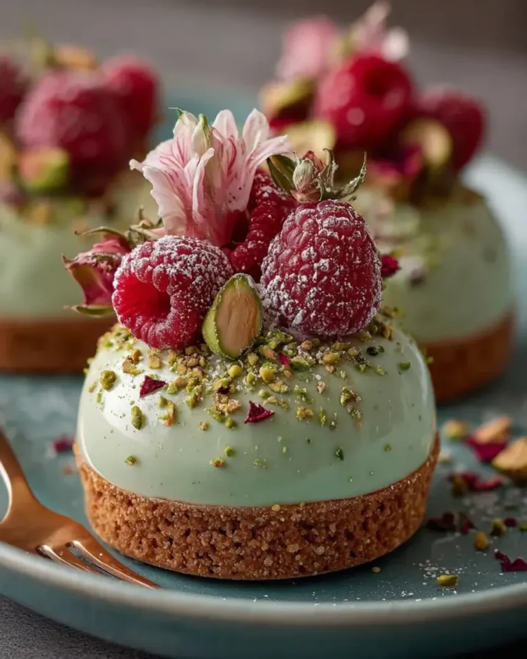 Stunning Pistachio Rosewater Silk Domes with Raspberry Core
