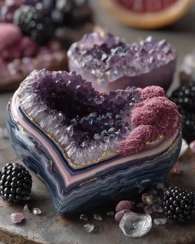 Amethyst Blackberry Geode Hearts – Stunning Edible Gem Dessert