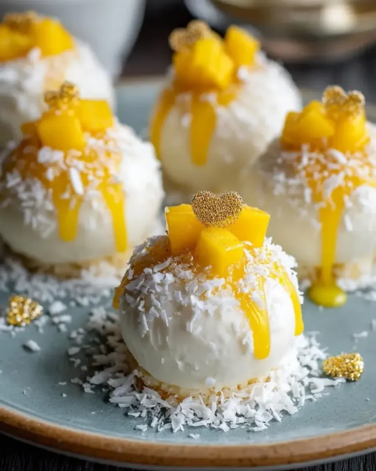 No-Bake Crystal Mango Cheesecake Bombs with Golden Heart