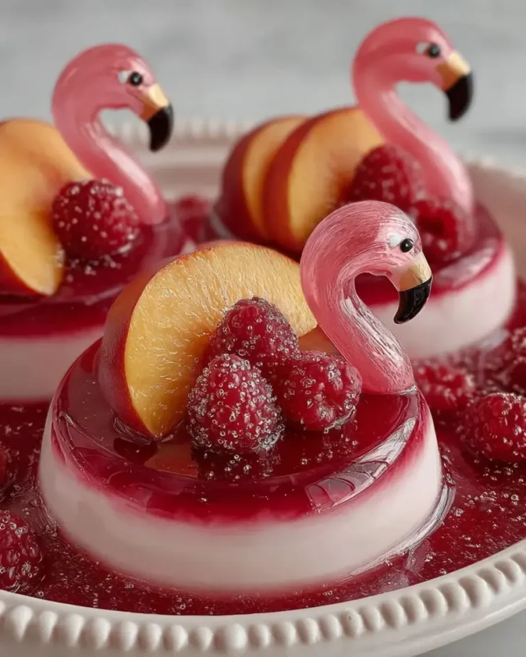 Peach Raspberry Crystal Flamingos with Vanilla Mousse