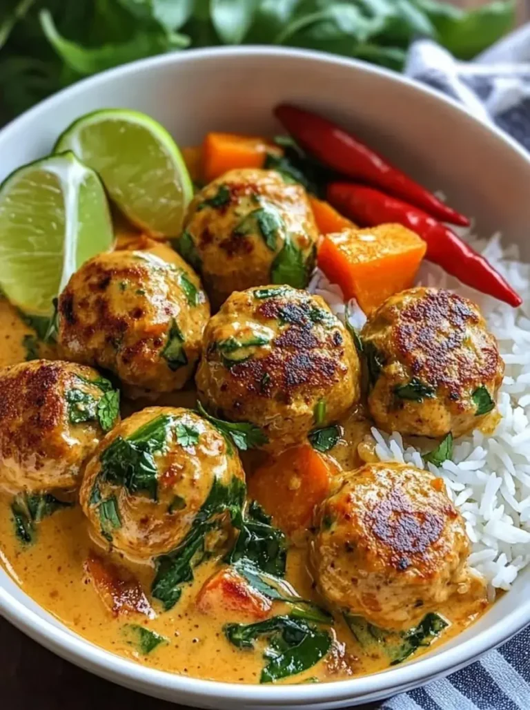 Golden Herb Chicken Meatballs in Velvety Thai Curry