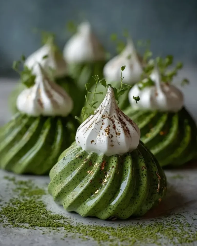 Emerald Matcha Pavlova Domes with White Chocolate Core