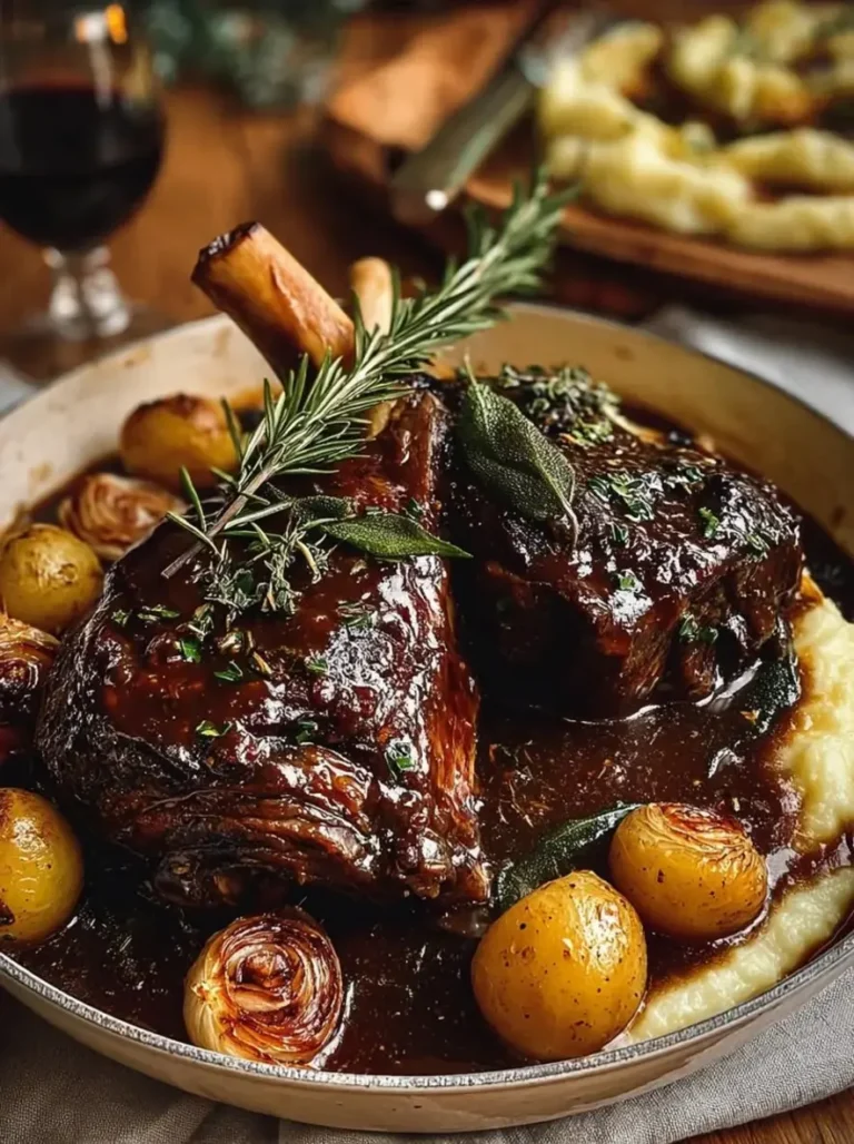 Fall-Apart Red Wine Braised Lamb Shanks with Parsnip Mash