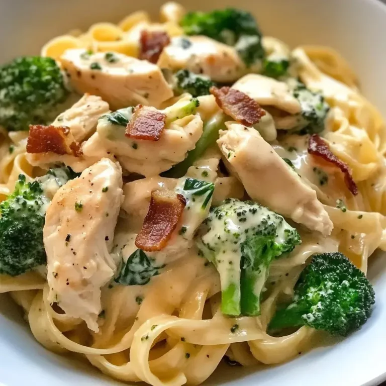 Creamy Chicken Bacon Broccoli Alfredo Fettuccine