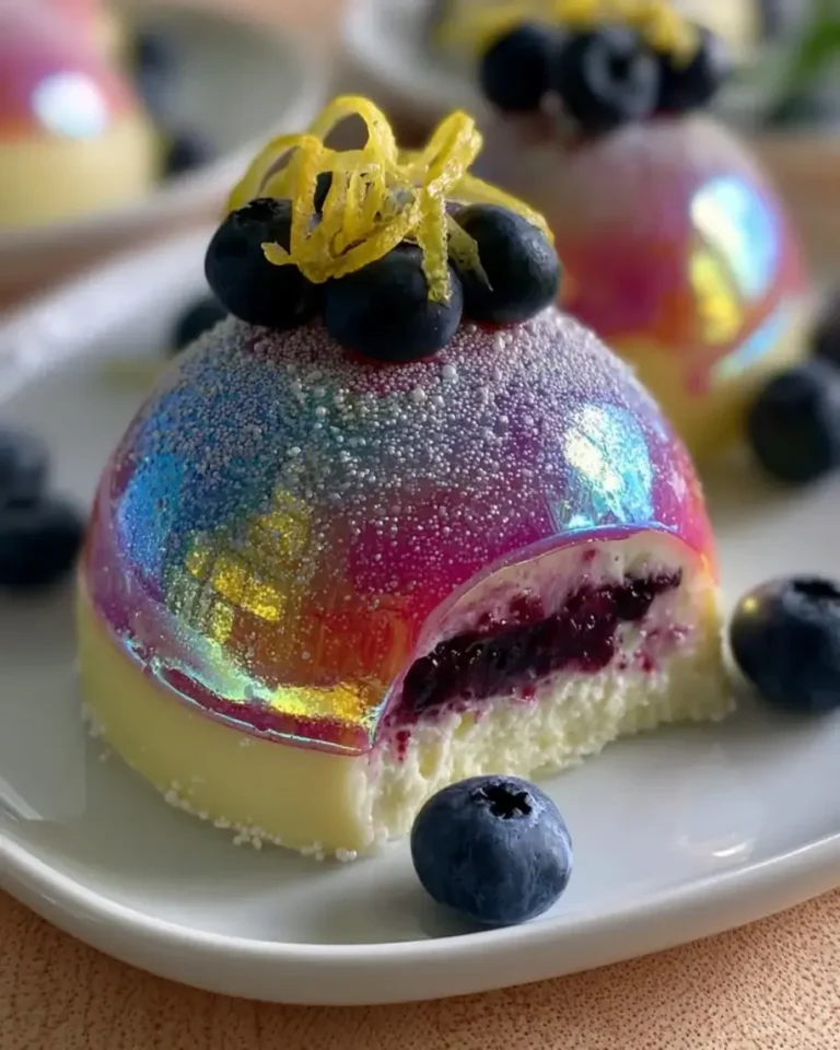 Lemon Vanilla Prism Domes with Blueberry Cream Core