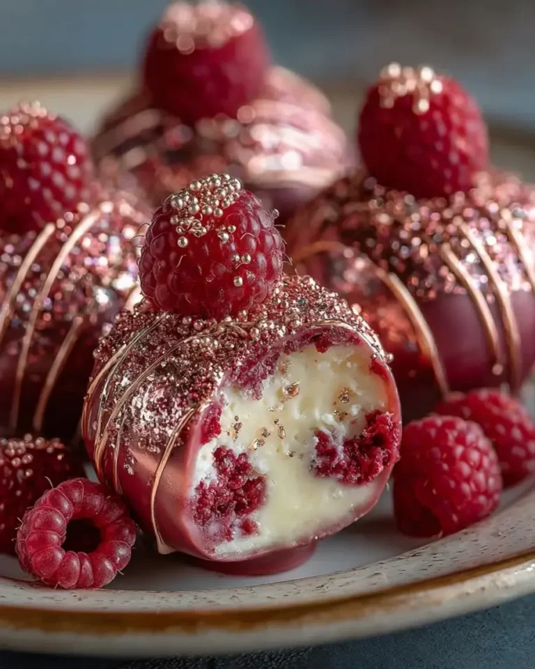 Shimmering No-Bake Rose Gold Raspberry Cheesecake Bombs