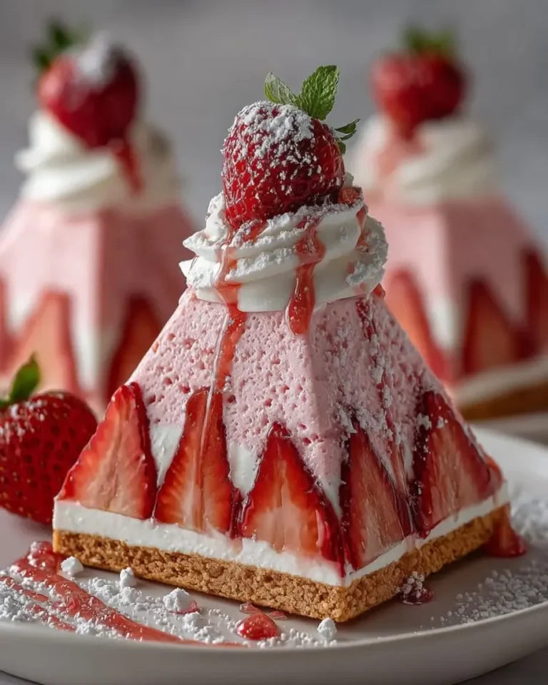 Strawberry Vanilla Cream Pyramids with Mirror Glaze