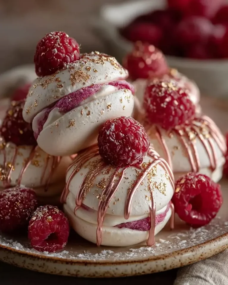 Stunning Rose Gold Raspberry Lychee Pavlova Bombs