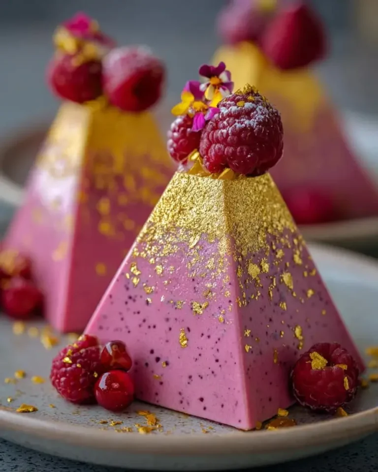 Passionfruit Raspberry Aurora Pyramids with Gold Finish