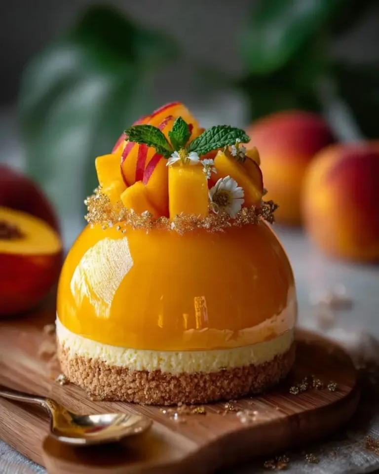 Sunset Peach Mango Dream Domes with Gold Mirror Glaze