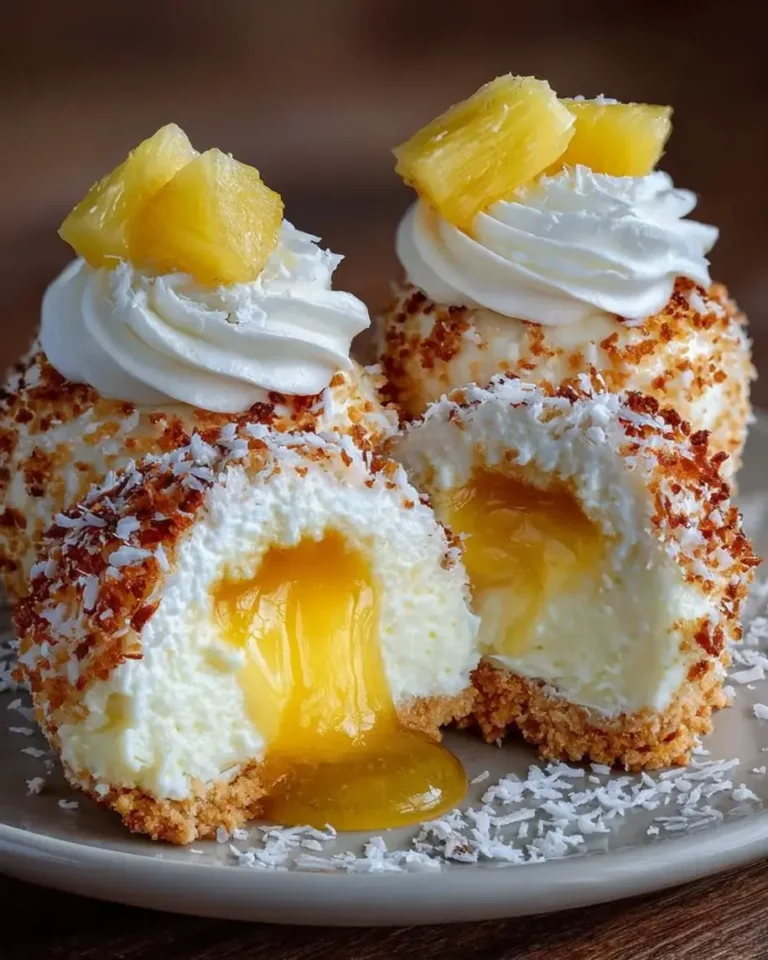 Pineapple Coconut Cheesecake Bombs with Molten Vanilla Core