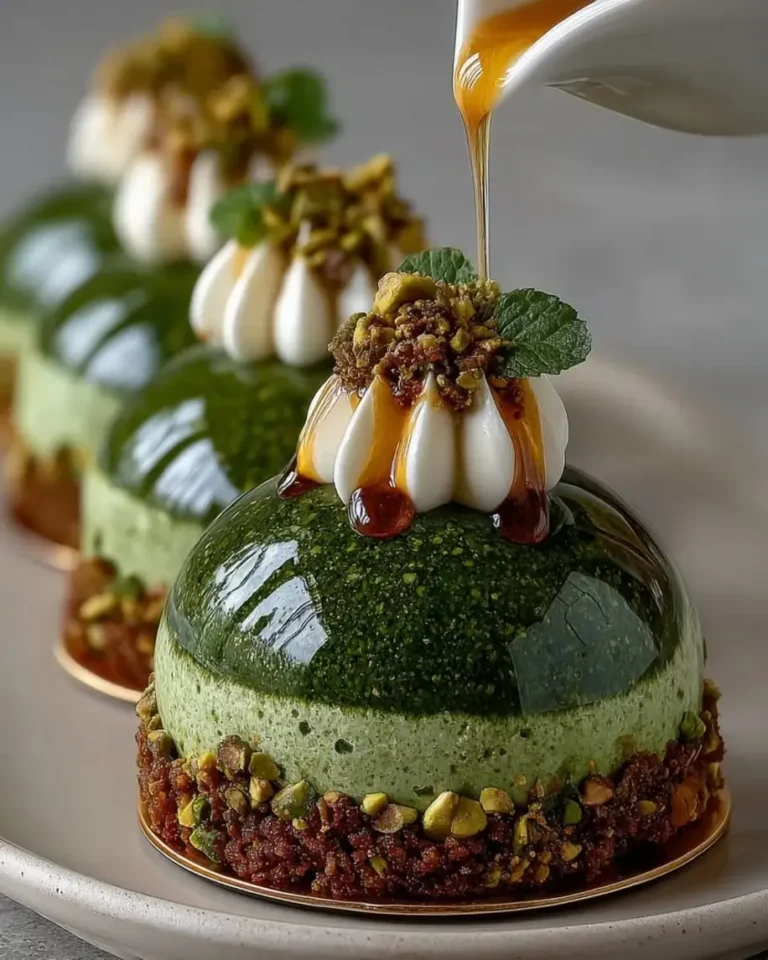 Showstopping Emerald Matcha Pistachio Praline Domes