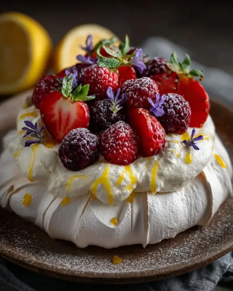 Lavender Lemon Pavlova with Mascarpone Cream & Ruby Berries