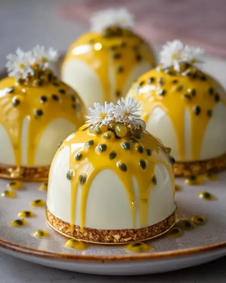Passionfruit Coconut Silk Domes with Golden Glaze