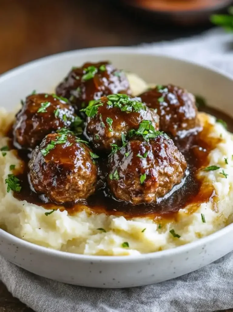 Foolproof Salisbury Beef Meatballs with Onion Gravy