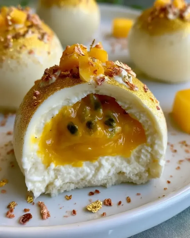 Golden Mango Cheesecake Bombs with Molten Passionfruit