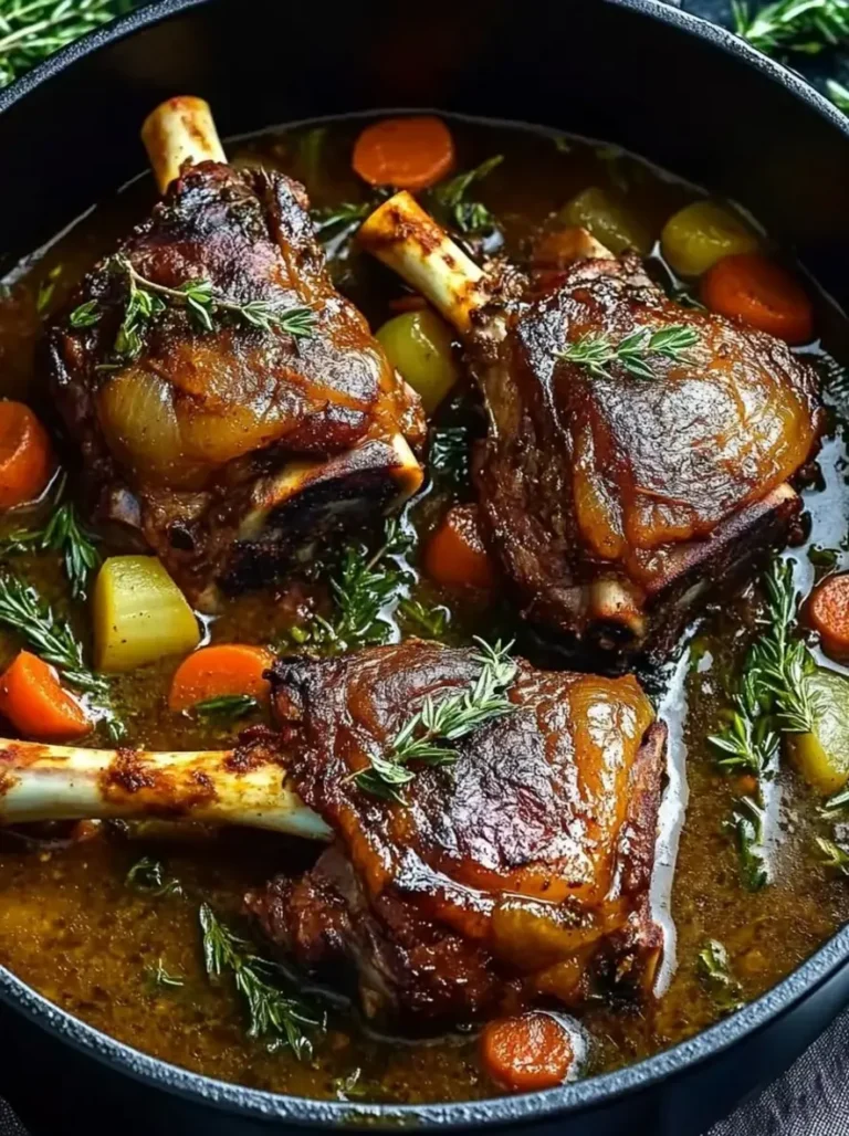 Tender Braised Lamb Shanks with Rosemary Garlic Gravy